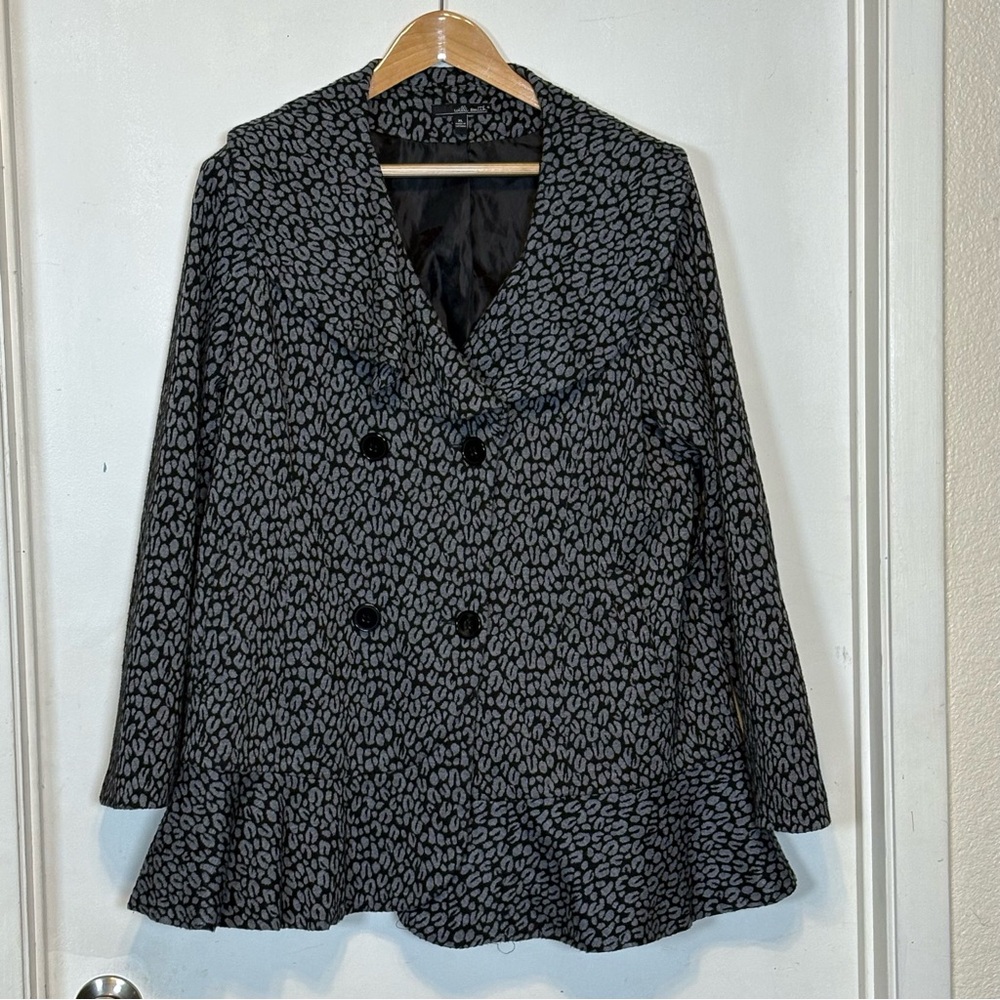 Willi Smith Women's Black & Gray Patterned Peacoat Jacket Size XL missing belt